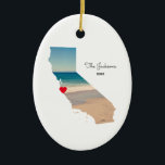 Create Your Own California Shape Vacation Photo Ceramic Tree Decoration<br><div class="desc">Add a photo over the top of the map shape of the state of California. My sample photo was taken during a road trip to the aquarium and beach near Monterey Bay. You can change the heart colour, move it, or delete that text symbol. You can also add a photo...</div>