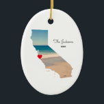 Create Your Own California Shape Vacation Photo Ceramic Tree Decoration<br><div class="desc">Add a photo over the top of the map shape of the state of California. My sample photo was taken during a road trip to the aquarium and beach near Monterey Bay. You can change the heart colour, move it, or delete that text symbol. You can also add a photo...</div>
