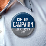 Create Your Own Campaign Gear - Grey & Navy 6 Cm Round Badge<br><div class="desc">This basic, minimal design includes a grey silver and blue background with classic fonts. This traditional design works great for a city council campaign or local school board. Are you looking for election materials that you can use for a local election? This design is easy to customise. Add your name...</div>