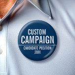Create Your Own Campaign Gear - White and Blue 6 Cm Round Badge<br><div class="desc">This basic, minimal design includes a blue and green background with classic fonts. This traditional design works great for a city council campaign or local school board. Are you looking for election materials that you can use for a local election? This design is easy to customise. Add your name or...</div>