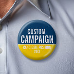 Create Your Own Campaign Gear - Yellow and Blue 6 Cm Round Badge<br><div class="desc">This basic, minimal design includes a blue and green background with classic fonts. This traditional design works great for a city council campaign or local school board. Are you looking for election materials that you can use for a local election? This design is easy to customise. Add your name or...</div>