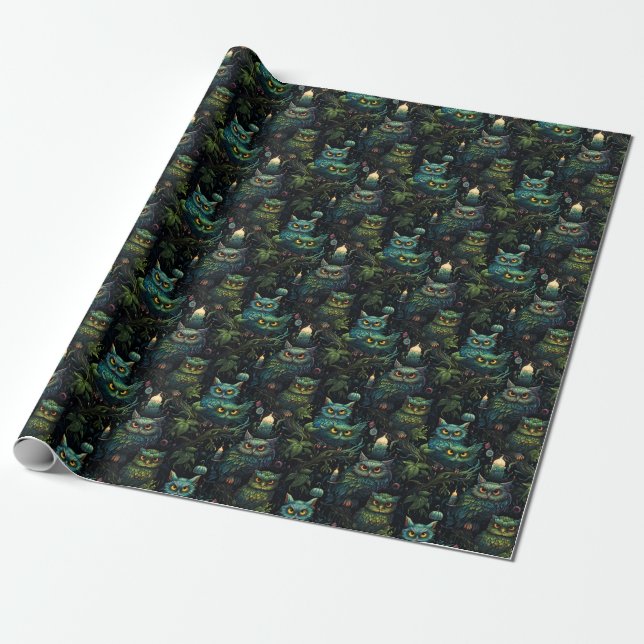Create Your Own Candle Lit Goblin Owls Nest Wrapping Paper (Unrolled)