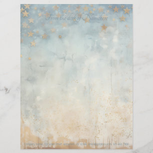 Create Your Own Celestial Blue Gold Grunge Stars Custom Letterhead