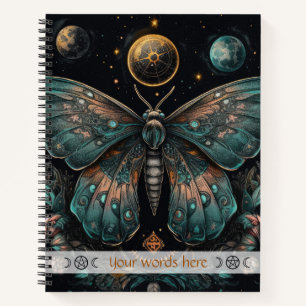 Create Your Own Celestial Blue Orange Fantasy Moth Notebook