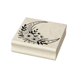 Create Your Own Celestial Crescent Moon Blossoms Rubber Stamp