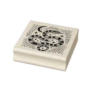 Create Your Own Celestial Crescent Moon Serpent Rubber Stamp
