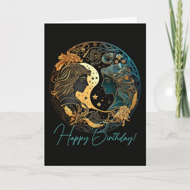 Create Your Own Celestial Gemini Zodiac Holiday Card (Front)