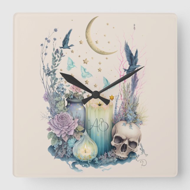 Create Your Own Celestial Gothic Square Wall Clock (Front)