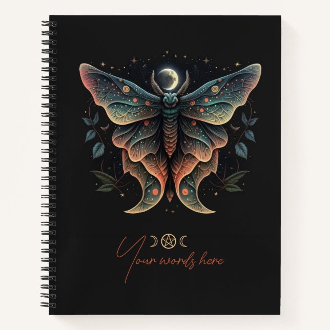 Create Your Own Celestial Lunar Moth Totem Notebook (Front)
