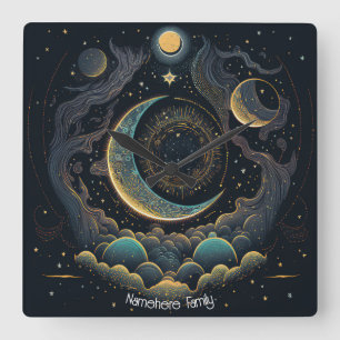 Create Your Own Celestial Moon & Clouds Square Wall Clock