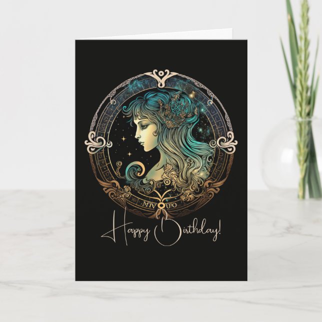 Create Your Own Celestial Virgo Zodiac Holiday Card (Front)