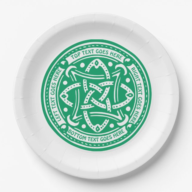 Create Your Own Celtic Knot Shamrock Green Irish Paper Plate (Front)