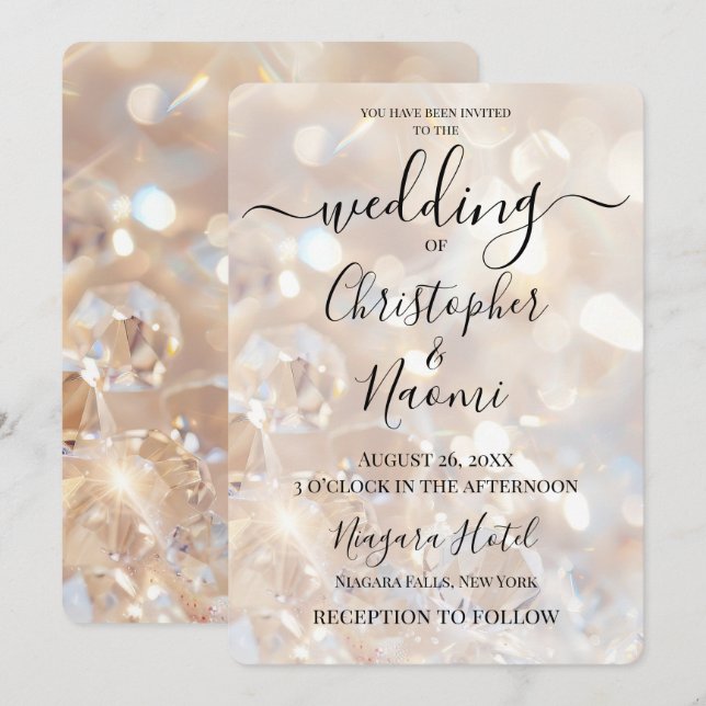 Create Your Own Champagne Crystals Wedding Invitation (Front/Back)