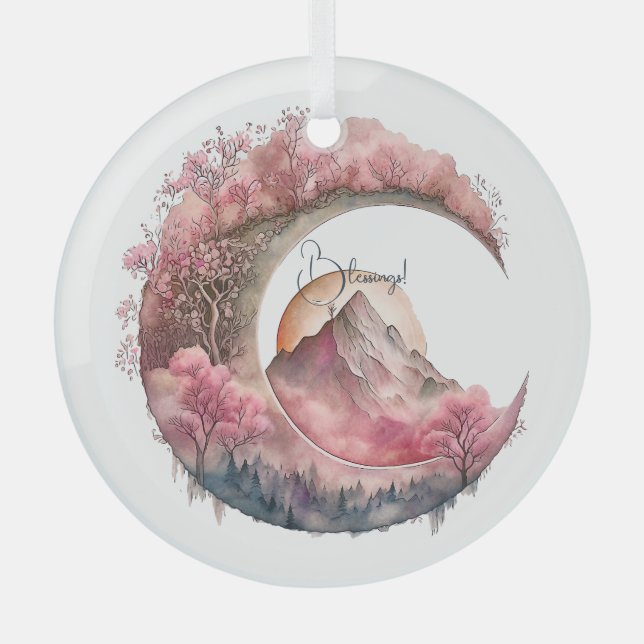 Create Your Own Cherry Blossom Moon Landscape Glass Tree Decoration (Front)