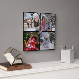 Create your own Christmas family photo collage Square Wall Clock