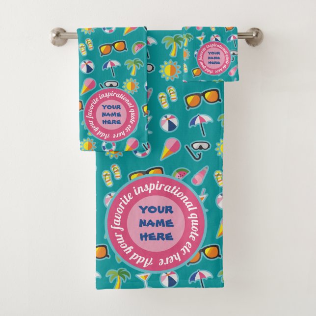 Create Your Own Coastal Pattern Monogram Teal Bath Towel Set (Insitu)