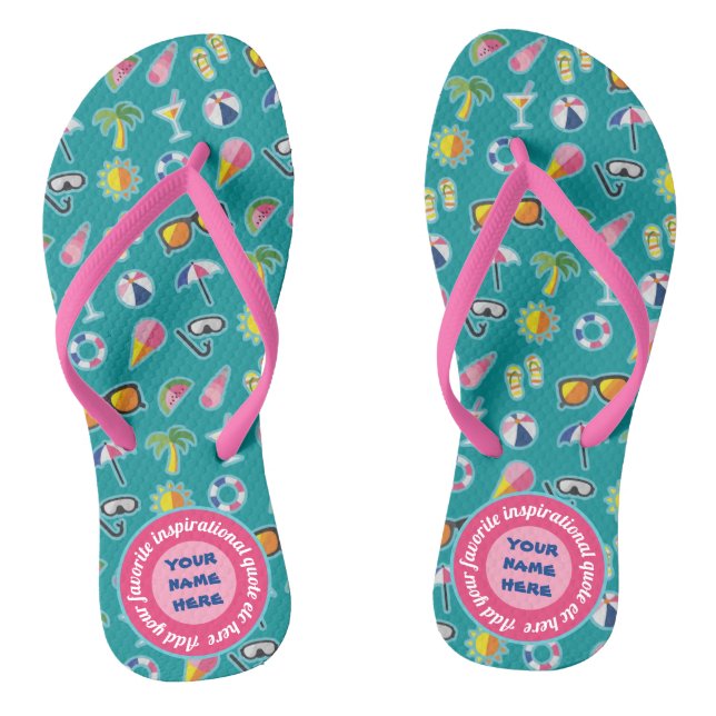 Create Your Own Coastal Pattern Monogram Teal Flip Flops (Footbed)