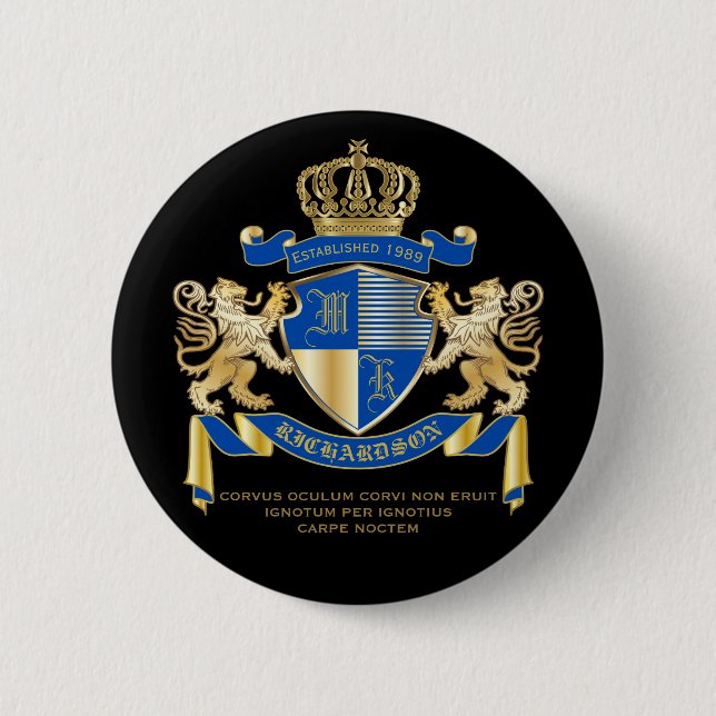 Create Your Own Coat of Arms Blue Gold Lion Emblem 6 Cm Round Badge (Front)