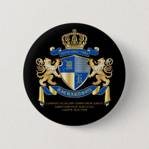 Create Your Own Coat of Arms Blue Gold Lion Emblem 6 Cm Round Badge