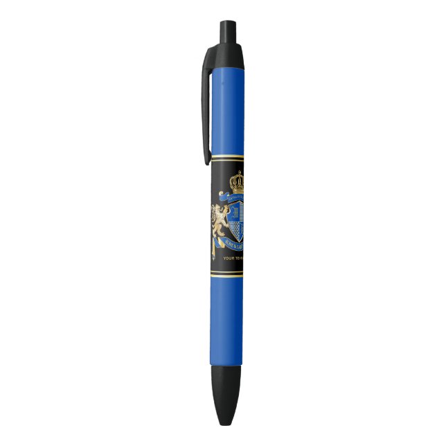 Create Your Own Coat of Arms Blue Gold Lion Emblem Blue Ink Pen (Top (Vertical))