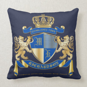 Create Your Own Coat of Arms Blue Gold Lion Emblem Cushion