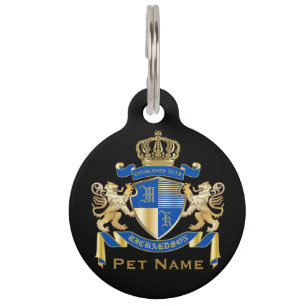 Create Your Own Coat of Arms Blue Gold Lion Emblem Pet Tag