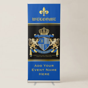 Create Your Own Coat of Arms Blue Gold Lion Emblem Retractable Banner