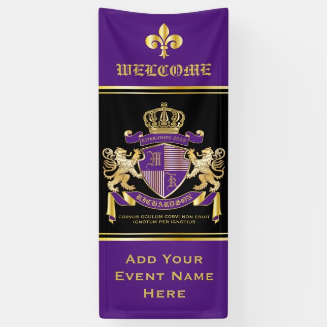 Create Your Own Coat of Arms Purple Gold Emblem Banner (Vertical)