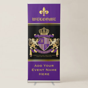 Create Your Own Coat of Arms Purple Gold Emblem Retractable Banner
