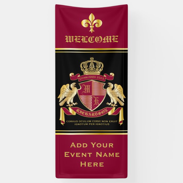 Create Your Own Coat of Arms Red Gold Eagle Emblem Banner (Vertical)