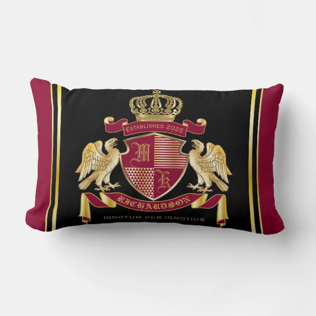 Create Your Own Coat of Arms Red Gold Eagle Emblem Lumbar Cushion (Front)