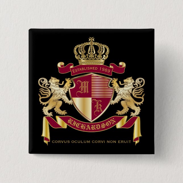 Create Your Own Coat of Arms Red Gold Lion Emblem 15 Cm Square Badge (Front)
