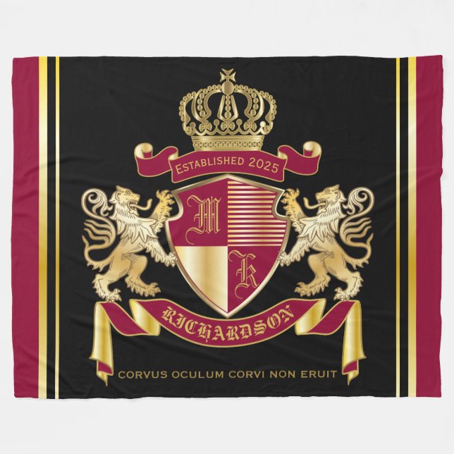 Create Your Own Coat of Arms Red Gold Lion Emblem Fleece Blanket (Front (Horizontal))