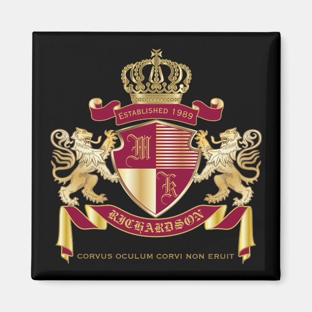 Create Your Own Coat of Arms Red Gold Lion Emblem Magnet (Front)
