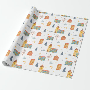 Create Your Own Colour Choice Christmas Village Wrapping Paper