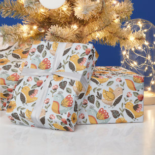 Create Your Own Colour Choice Folk Art Birds Wrapping Paper