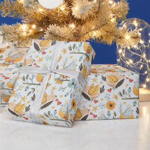 Create Your Own Colour Choice Folk Art Love Birds Wrapping Paper