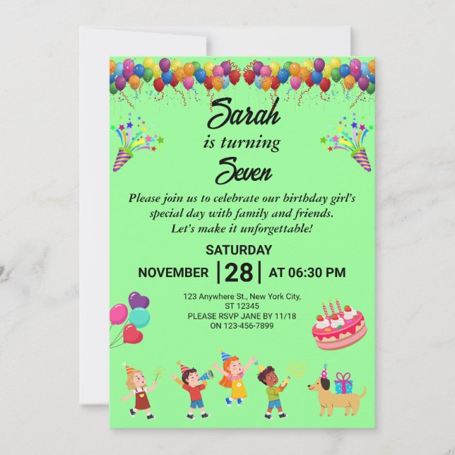 Create Your Own Colourful Birthday Party Invite (Front)