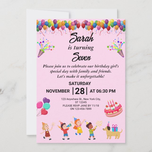 Create Your Own Colourful Birthday Party Invite (Front)