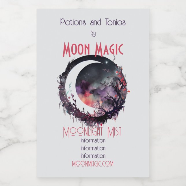Create Your Own Colourful Boho Crescent Moon Flora Wine Label (Single Label)