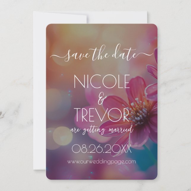 Create Your Own - Colourful Bokeh Pink Flowers Save The Date (Front)