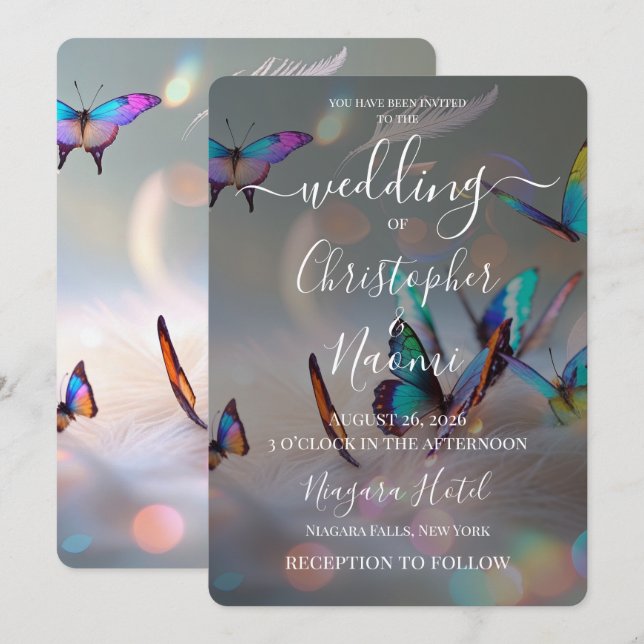 Create Your Own Colourful Butterflies Wedding Invitation (Front/Back)