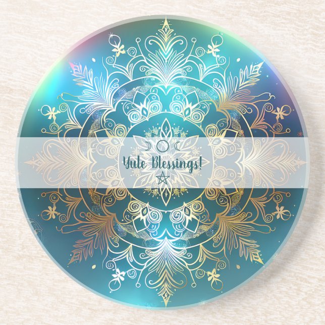 Create Your Own Colourful Gold Snowflake Yule Coaster (Front)