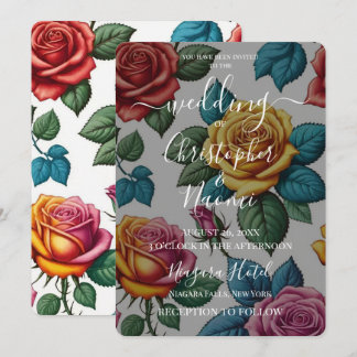 Create Your Own Colourful Retro Roses Wedding Invitation