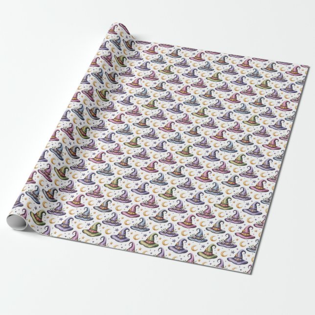 Create Your Own Colourful Witch Hats Celestial Wrapping Paper (Unrolled)