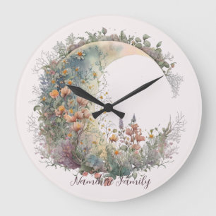 Create Your Own Cottagecore Floral Crescent Moon Large Clock