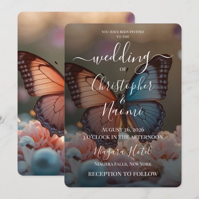 Create Your Own Country Butterfly Wedding Invitation (Front/Back)