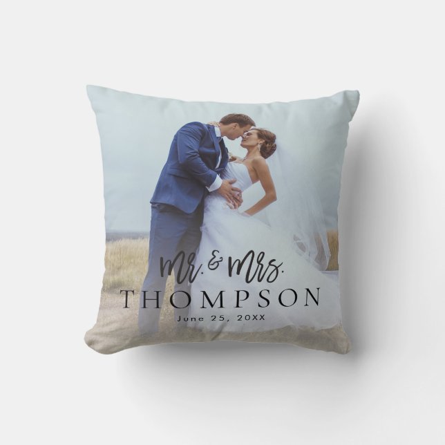 Create Your Own Couple Photo Add Names Mr & Mrs Cushion (Front)
