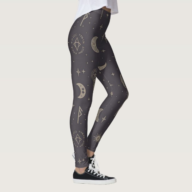 Create Your Own Crescent Moon Magic Wands Black Leggings (Right)