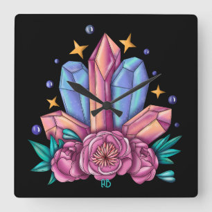 Create Your Own Crystals & Roses Square Wall Clock